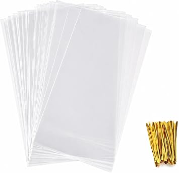 Anstore 100 Pack Clear Cellophane Treat Bags Flat Bottom 18 x 30 cm