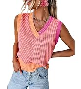 MARZXIN Women Sleeveless Sweater V Neck Casual 2026 Fall Knitted Chevron V Neck Sweater Vest Colo...