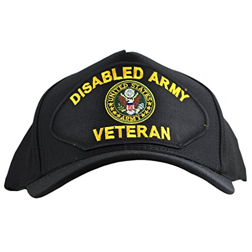 EAGLE CREST Disabled Army Veteran Hat Made In USA for Men and Women, Military Collectible Caps, Black, One Size Fits Most