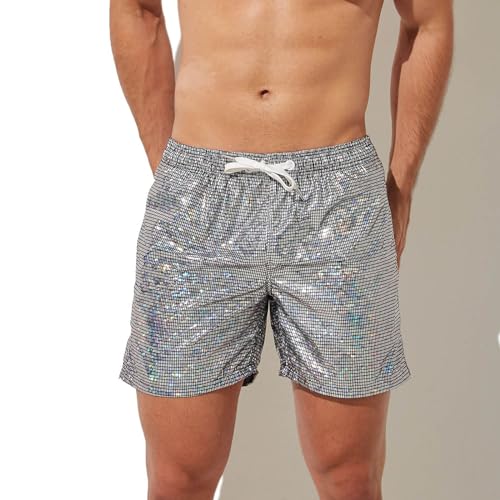 Evankin Mens Sexy Glitter Shorts Shiny Metallic Trunks Sparkly Panties with Pockets and Drawstrings for Rave Hot Party2
