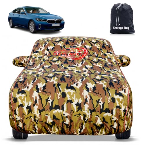 Image of Premium Car Cover for BMW 6 Series GT Model | Waterproof, UV & Dust Protection | Mirror & Antenna Pocket | Triple Stitched, Soft Inner Lining, Belt & Buckle (Jungle Print)