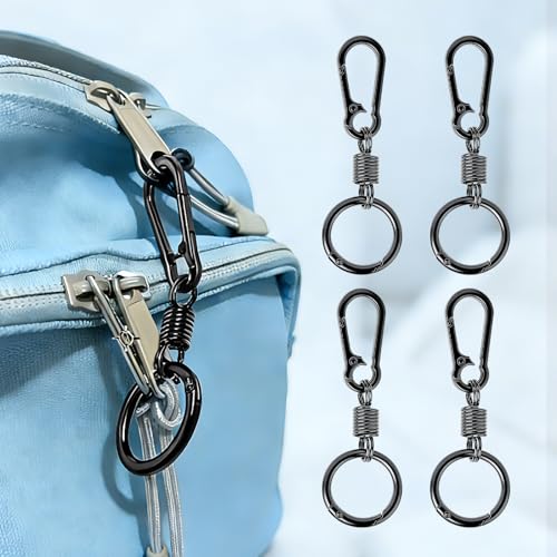 Oiissuz Zipper Clips Anti Theft Double Opening Small Zinc Alloy Carabiner Clips, Europe Travel Safety for Women, Easy to Use Suitable for Crossbody Bag, Backpack & Luggage, 4pack