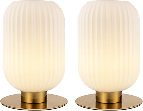 Miniatura 18 de Lámpara pequeña de mesita de noche, lámpara de mesa de cristal de leche, lámpara vintage dorada para mesita de noche, lámparas modernas de mediados