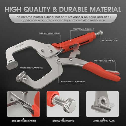 Image of YESWELDER C-Clamp Set of 11 inches 2PK- Robust Design, Heat-Treated Jaws, Chrome-Plated Alloy Steel for Reliable Home or Workshop Use