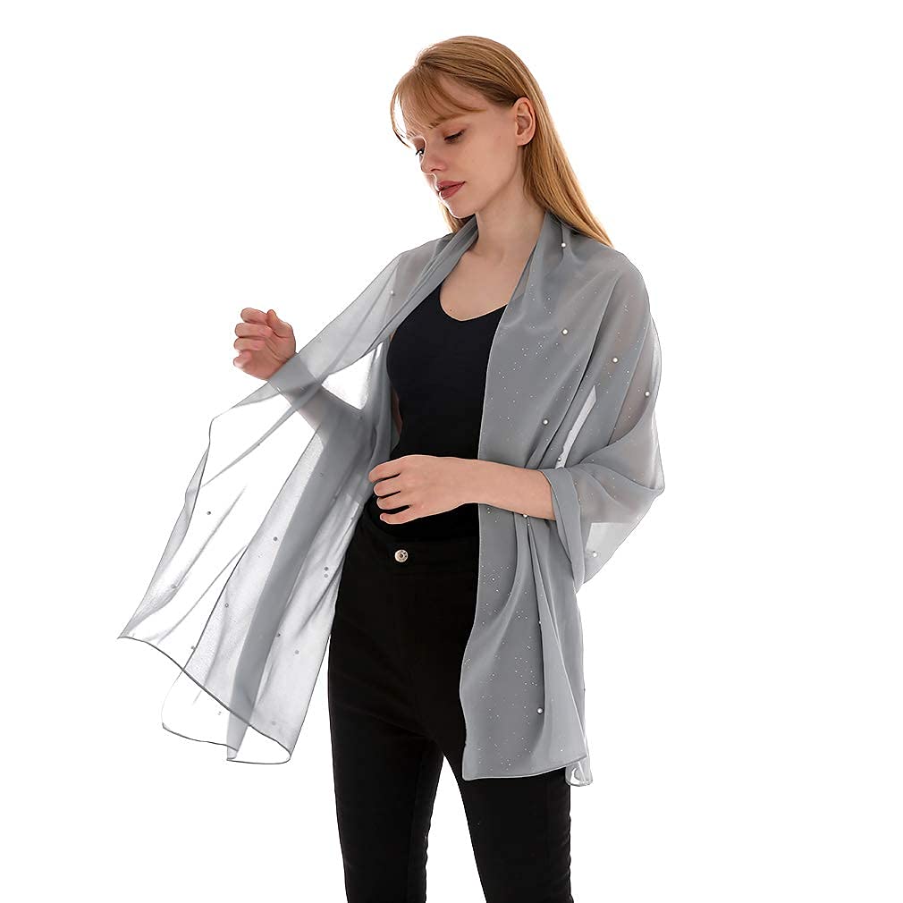 Beaded Chiffon Bridal Shawl Wedding Shawl Sparkling Metallic