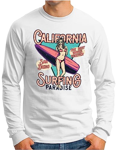 T-shirt manches longues California pour homme OM3 blanc taille L