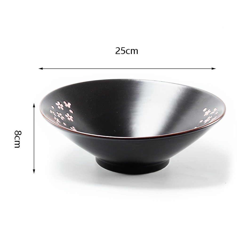 Czarne ceramiczne sztućce, japońska miska na zupę ramen, miska na sałatkę z owocami, miski na płatki śniadaniowe i makaron 25 cm