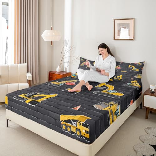Construction Fitted Sheet Twin Size, Excavator Bulldozer