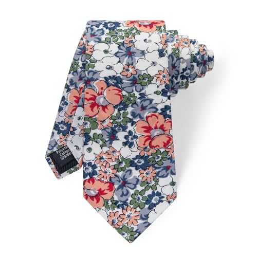 Image of YourTies Cotton Floral Tie for Men 2.5 inch Printed Skinny Necktie Pocket Square Tie Clip Set Flower Wedding Party Groom