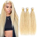 YOUNGHANN Blonde Curly Bundles Human Hair 613 Bundles 22 24 26 Inch Brazilian Blonde Kinky Curly Human Hair Bundles Weave 3 Bundles Unprocessed Virgin Hair