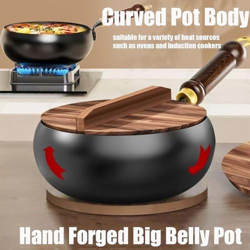 Wok de Hierro Fundido Japonés 11in con Tapa de Madera miniatura 3