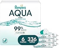 Pampers Aqua Pure Baby Wipes 99% Purified Water Fragrance Free Hypoallergenic 336 Ct 6 Packs Newborn Safe