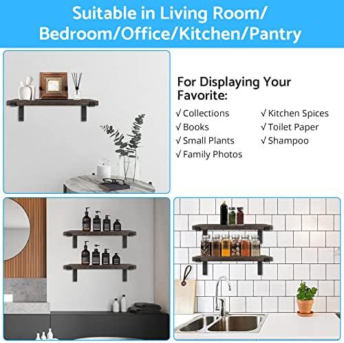 eSynic Rustic Floating Shelves, Popular 2Pcs Wood Wall Hanging Floating Shelves Rustic Floating Shelves Wall Mounted with Removable Towel Holder for Home, Kitchen, Office Decorating