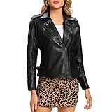 S P Y M Womens Faux Leather Jacket, Double Zip Up Coat, Moto Biker Outwear with Rivets, Regular and Plus Size