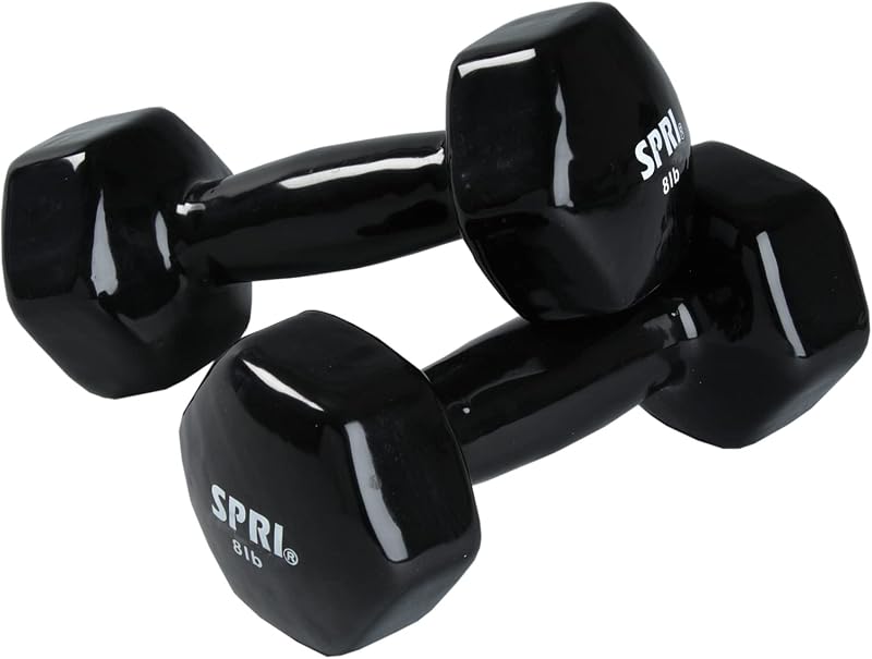 Mancuernas SPRI, juego de 2 pesas de mano, mancuernas de ejercicio y fitness recubiertas de vinilo para equipos de gimnasio en casa, entrenamiento de fuerza, pesas libres para mujeres, hombres (1-10 libras, 12, 15, 18, 20 lb)