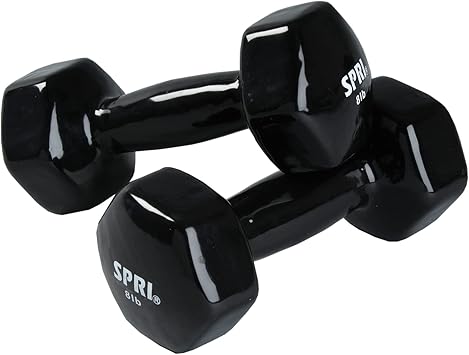 SPRI Deluxe Vinyl Coated Dumbbell Set (Black) - 8 lbs, Set of 2, Hand Weights for Muscle Toning, Step Aerobics, Strength Training, Professional-Grade Unisex Workout Equipment for Home & Gym