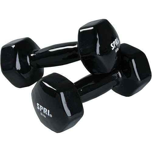 SPRI Dumbbells Hand Weights Set of 2 - Vinyl Coated Exercise & Fitness Dumbbell for Home Gym Equipment Workouts Strength Training Free Weights for Women, Men (1-10 Pound, 12, 15, 18, 20 lb)