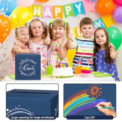 Image of 1 Pack Navy Blue and Silver Foil Card Box for Party, 8.7 inch Navy Blue Gift Card Box Money Box for Birthday, Wedding, Baby Shower, Retirement, Anniversary, Bridal Shower, Raffle Ticket