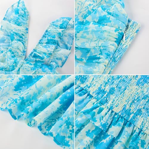 Image of GRACE KARIN Women's Summer Boho Floral Tiered Dress Strap A Line Swing Flowy Midi Dress Ruffle Beach Wedding Guest Dress