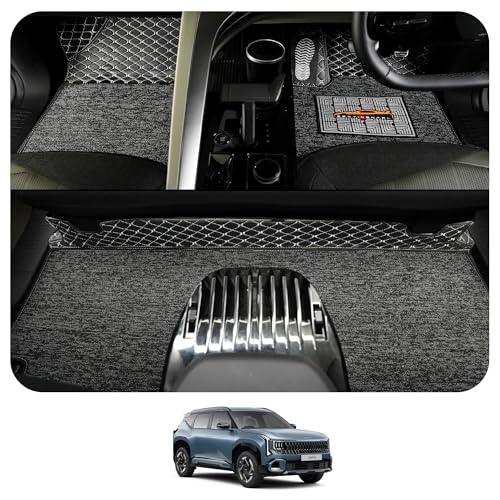 Image of CONTINENTAL [Butterfly 7D Seltos Car Mats] Luxury 7D Car Floor Mats for New Seltos 2026 || Scratchproof & Waterproof 7D Car Mats || Color - Black & Silver