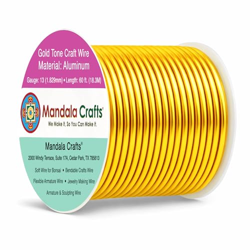 Image of Mandala Crafts 13 Gauge Gold Tone Anodized Aluminum Craft Wire, 60 FT | Colored, Flexible, Bendable, for Bonsai, Armature, Sculpting, Wire Wrapping, Jewelry Making, Weather & Tarnish Resistant