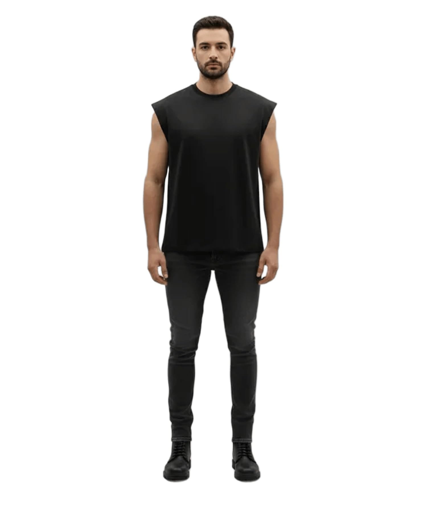 kizaar Black Cotton Terry Lightweight Daily Vest For Men-picture-5