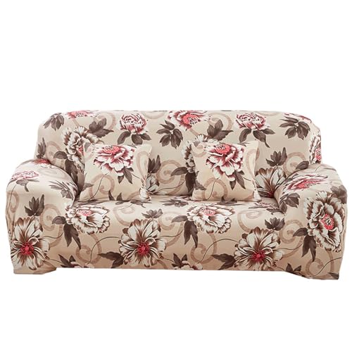Funda Sofa 1 Plazas Marrón Rojo Funda De Sofá Elástica En Spandex,Antideslizante,Cubre Sofá Antimanchas Lavable,Estampadas Fundas Sofa Ajustables