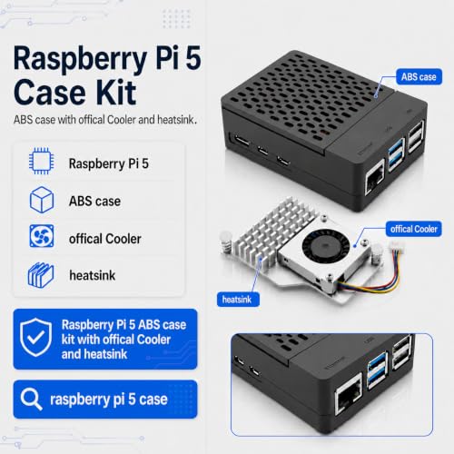 Carcasa para Raspberry Pi 5 con refrigerador activo oficial, carcasa de plástico ABS con tapa superior desmontable, botón de encendido, ventilación trasera de escape y compatible con señal WiFi (placa Pi 5 no incluida) miniatura 5