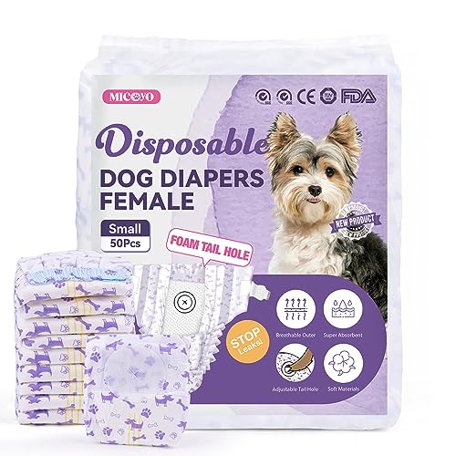 MICOOYO Dog Nappies Female 20 count, Disposable Dog Period Pants with Adjustable Tail Hole