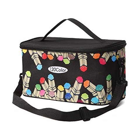 Toprema New Marker Pen Case Holder for 120 Markers Organizer Multifunctional Zipper Storage Carrying Bag with Pattern Black Cover