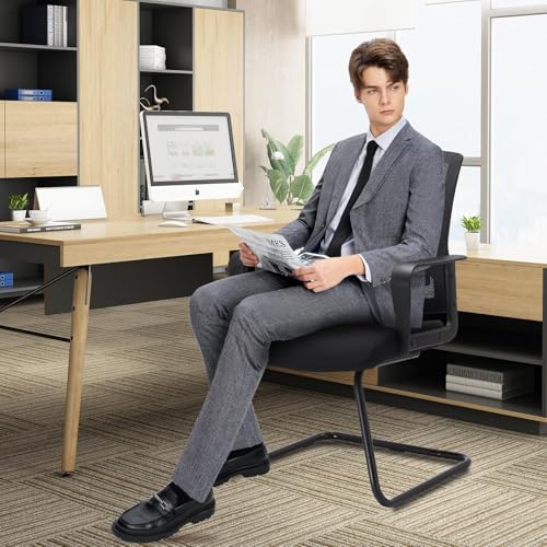Image of CLATINA Waiting and Guest Chairs for Conference Room with Lumbar Support and Mid Back Mesh Space Air Grid Series Black 1 Pack