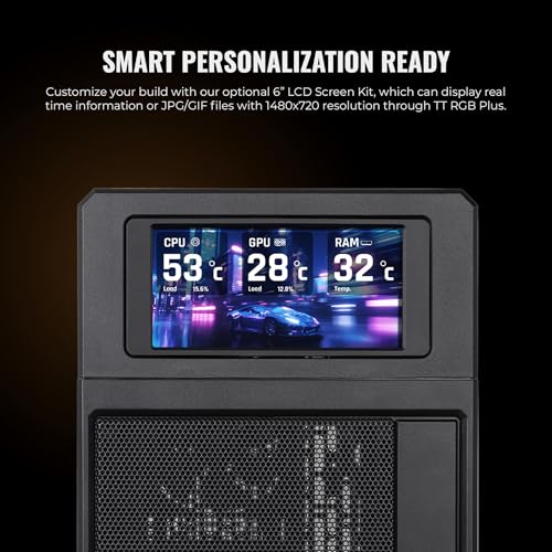 Image of Thermaltake TR200; Preinstalled 6.0 Inch LCD Screen; Micro Chassis; 1x120mm PWM Fan Included; mATX /mITX Support; 360mm Radiator Support; 365mm GPU Clearance; 5.25 inch Bay Support; Black; CA-11L-00S1NN-01