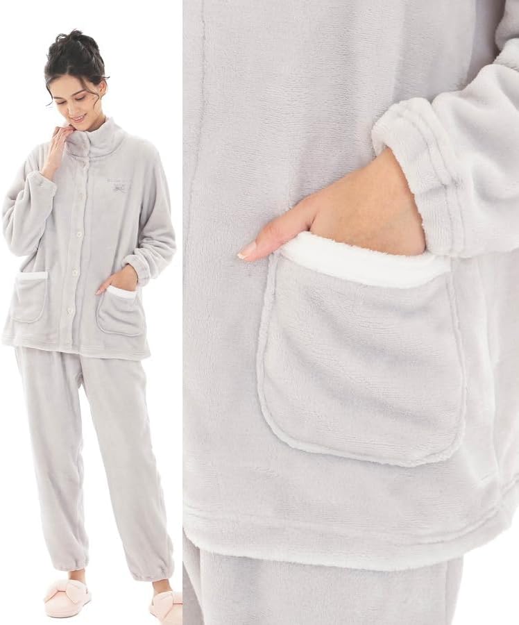 ナルエー スノーパウダームジスタンドカラーパジャマ M〜L 長袖 ナイトェア セットアップ ルームウェア 冬物 秋冬 暖か 保温性