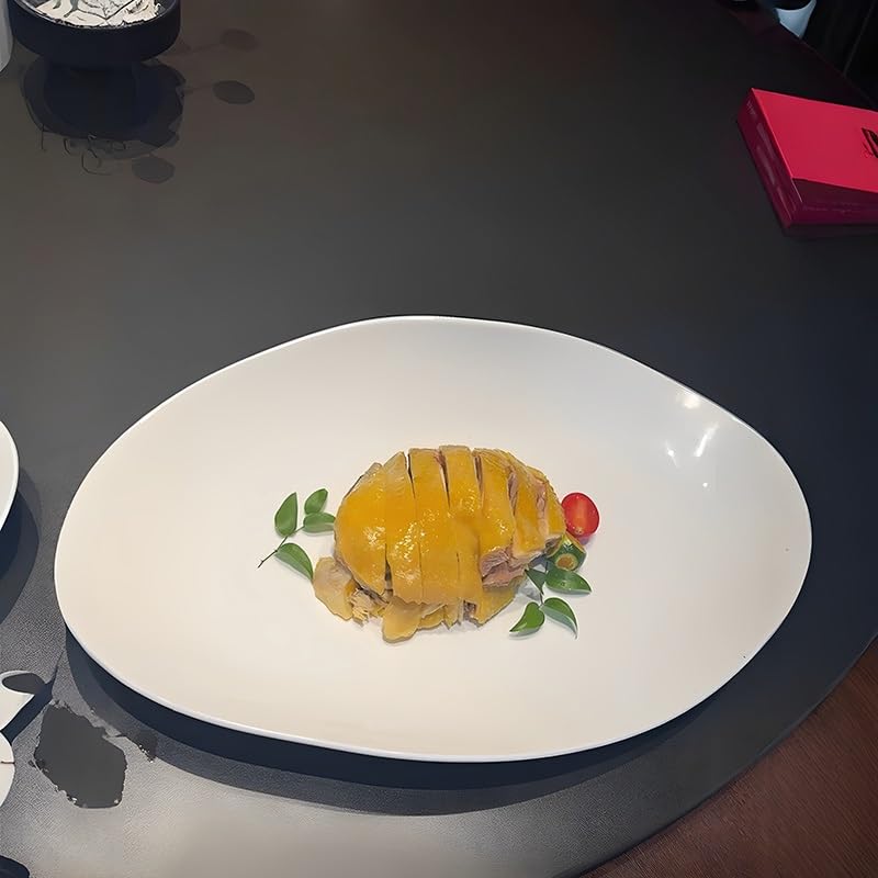 Piatti impilabili da 31,8 cm, in ceramica bianca, per hotel, cucina, stoviglie rettangolari irregolari, piatti freddi, per bar, ristoranti, antipasti (31,8 cm)