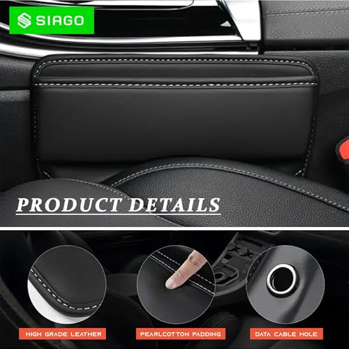 Image of SIAGO Car Seat Gap Filler Organizer | Premium PU Leather Storage Box for Phone | Car Accessories for Keys, Cards & Coins | Universal Fit for Cars, SUVs & Trucks (Black) (SIA133)