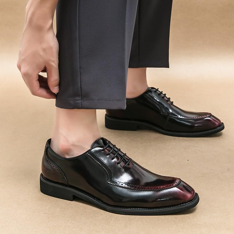 Dress Oxford Shoes for Men Lace Up Square Toe Apron Toe Brogue Vegan Leather Oxford Shoes Block Heel Resistant Non Slip Anti-Slip Classic3