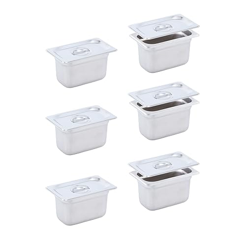 Paquete de 6 sartenes de hotel con tapa, tamaño 19 de 4 pulgadas de profundidad, NSF, bandeja de comida de catering, sartén comercial de acero