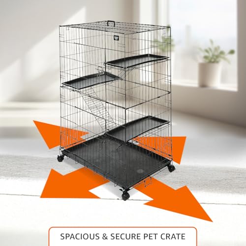 Image of amazon basics Multi-Level 3-Tier Cat Playpen Cage | Large | Spacious Metal Enclosure with Platforms & Removable Tray (Black),1