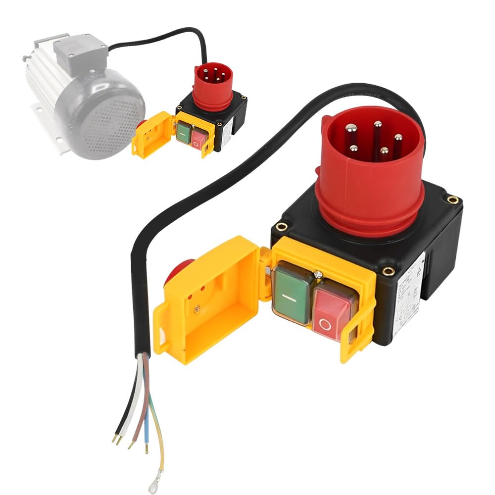 Motorschutzschalter 400V, 3-Phasig Stecker Schalter mit CEE-Stecker, Maschinenschalter mit Phasenwender&67cm Kabel, Wasserdicht Elektromagnetischer Schalter for Holzspalter, Baugleich KEDU KOA7