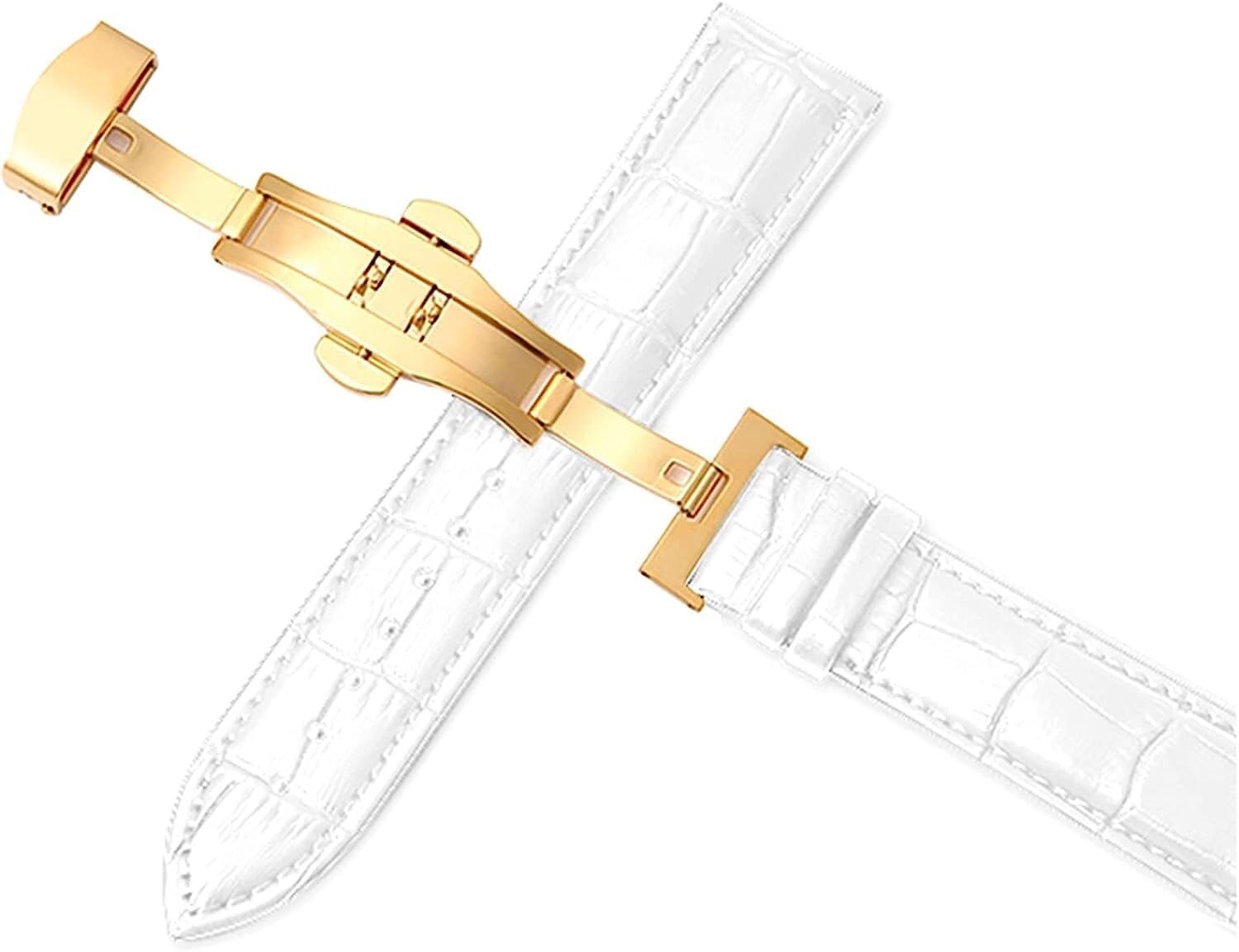 Bracelet de montre cuir véritable 22mm femme homme interchangeable avec fermoir papillon automatique