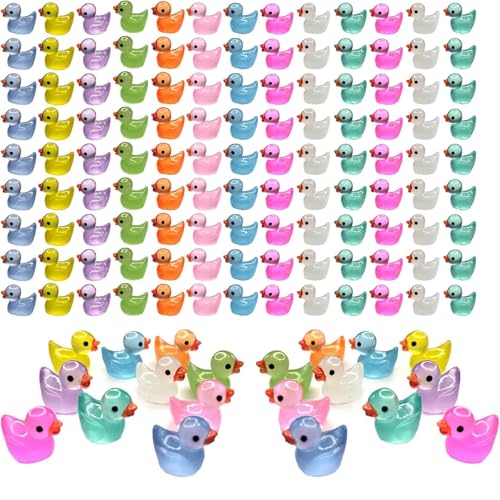 IEUHDKWL Mini Resin Ducks Luminous 16 Colors Tiny Ducks Miniature Duck Glow in The Dark Hide Glow in The Dark Miniature Figures for Micro Landscape Aquarium Party Decor (128PCS)
