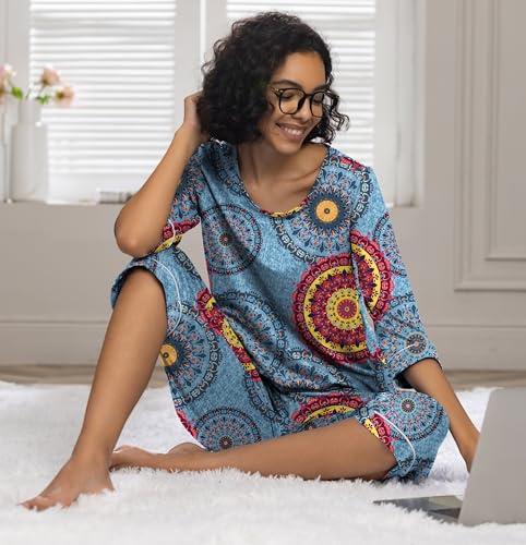 Image of PrinStory Womens Pajama Sets Capri Pjs Soft Lounge Sets XS-4XL