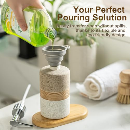 Image of Ceramic Kitchen Dish Soap Dispenser Set with Stainless Steel Pump | Refillable Hand Soap, Shampoo and Conditioner, Body Wash, Lotion Dispenser | for Kitchen and Bathroom Counter Non Slip, 12 Oz