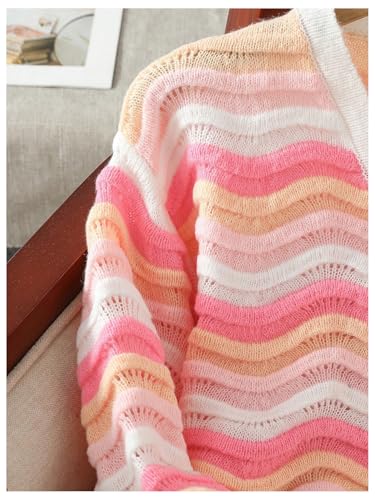 MakeMeChic Girl's Striped Colorblock V Neck Long Sleeve Button Down Knit Cute Cardigan Sweater4