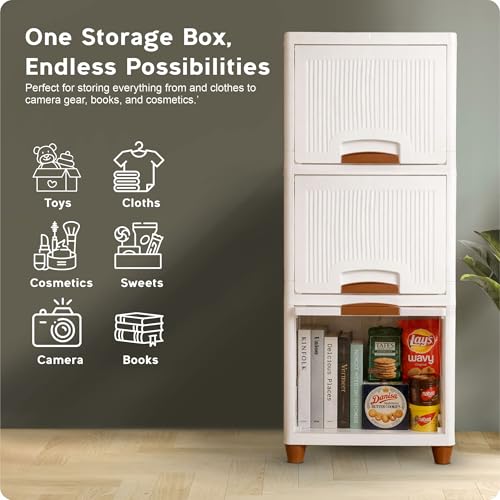Image of TEKCOOL Plastic Wardrobe for Clothes : Versatile Plastic Cupboard for Storage Organizer & Organisers Storage Box for Ideal for Neat and Tidy Storage Solutions Almirah for Clothes (White, 3XL);