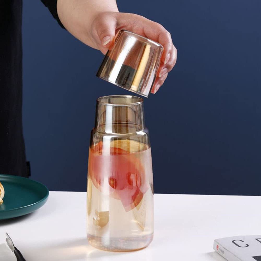 Juego de jarra de agua de noche de cristal con vaso, jarra y taza de noche