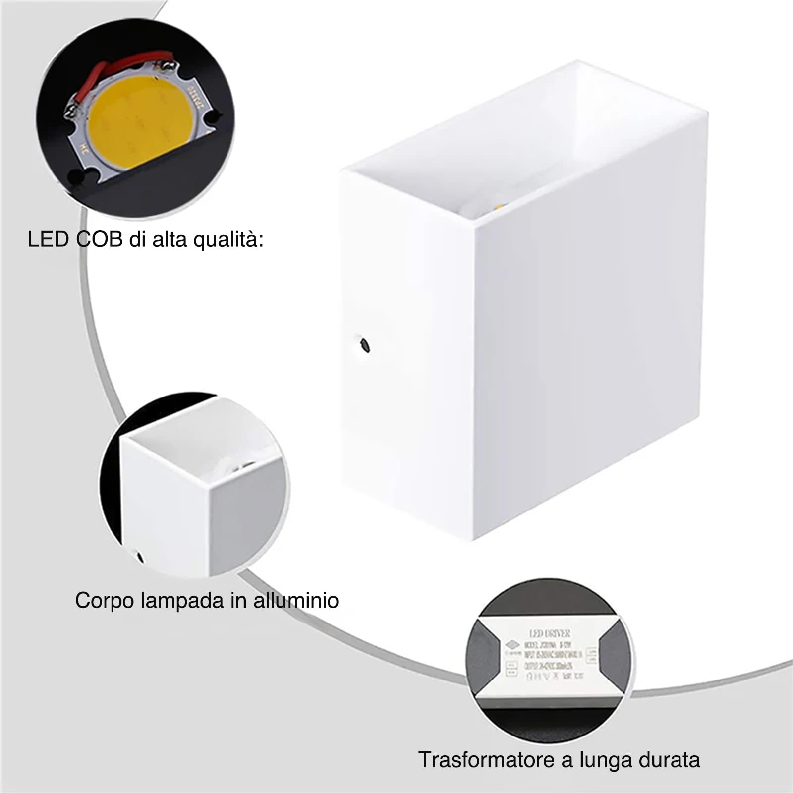 Voltix Set di 2 Applique da Parete LED per Interni, 12W Bianco Naturale, Lampada da Parete Moderna, Illuminazione per Soggiorno, Camera da Letto, Corridoio (Luce Naturale-4000K)
