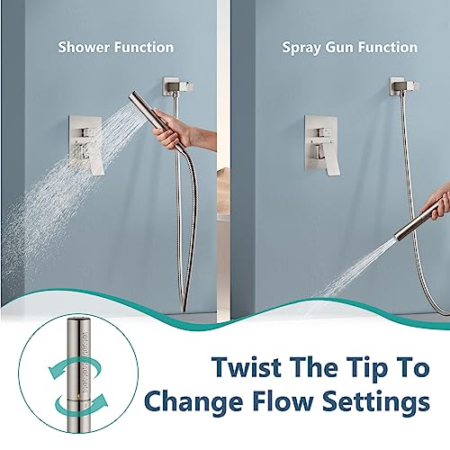 Aolemi Bathroom Shower System 12 Inch Square Rain Shower Head Brushed Nickel Shower Faucet Fixture With 2 In 1 Handheld Shower Sprayer Rough In Valve Wall Mount Bathroom Rainfall Showerhead Combo Set #TOP2
