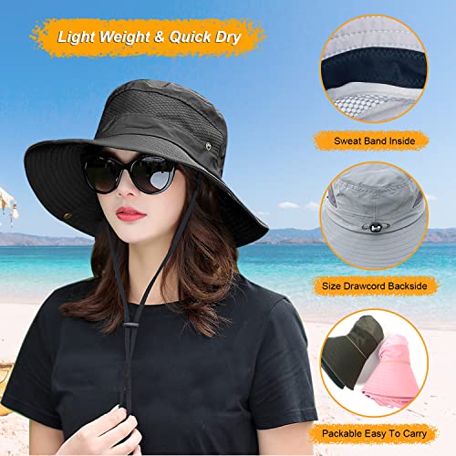 Image of Women Fishing Sun Hat Men Summer UV Protection Bucket Hats Mesh Ventilated Outdoor Hiking Gardening Beach Lawn Hat