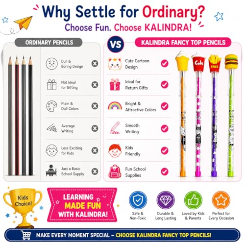 Image of KALINDRA Fancy Top Pencils for Kids Pack of 4 | Burger, Fries, Cola & Ice Cream Design Pencils | Cute School Stationery | Birthday Return Gifts, Party Favor Gift Set for Boys & Girls
